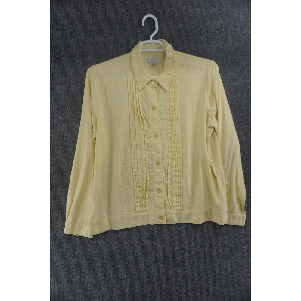 Christopher & Banks Shirt Womens XL Yellow Linen Pintuck Pleated Button Up